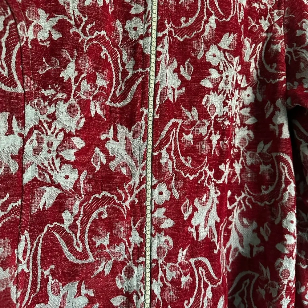 Vintage Color Me Cotton Burgundy Floral Jacket size Large Rhinestone Zipper - Picture 4 of 5